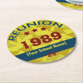 Retro Class Reünie met sterren tekst toevoegen Ronde Kartonnen Onderzetter (Gebogen)
