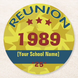 Retro Class Reünie met sterren tekst toevoegen Ronde Kartonnen Onderzetter