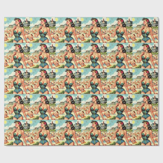 Retro Classic Beach Pin Up Cadeaupapier (Vlak)