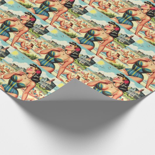 Retro Classic Beach Pin Up Cadeaupapier (Hoek)