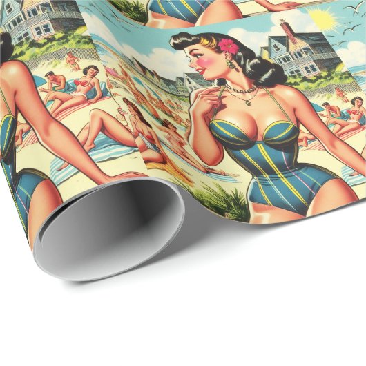 Retro Classic Beach Pin Up Cadeaupapier (Rol Hoek)
