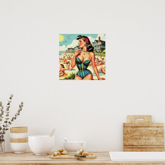 Retro Classic Beach Pin Up Poster (Keuken)