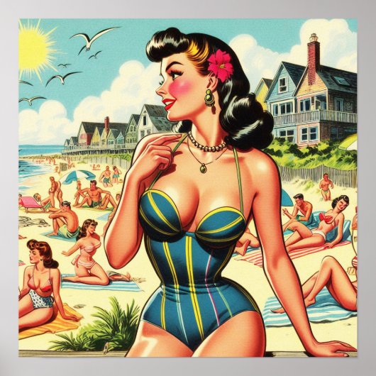 Retro Classic Beach Pin Up Poster (Voorkant)