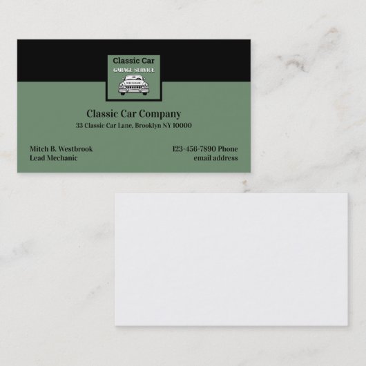 Retro Classic Car Garage Visitekaartjes (Voorkant / Achterkant)