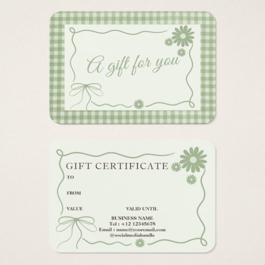 Retro Classic Green Plaid lint Bloem Gift Kaart (Voorkant /achterkant)