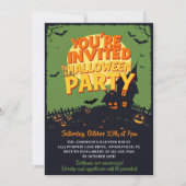 Retro Classic Haunted Graveyard Halloween Party Kaart (Voorkant)