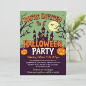 Retro Classic Haunted House Halloween Party Kaart (Staand voorkant)