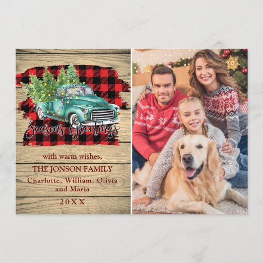Retro Classic Kerstmis Truck Rustic Greeting Feestdagenkaart (Voorkant)
