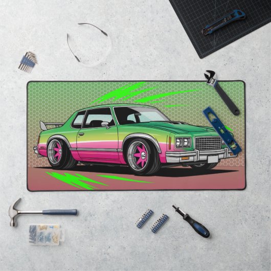 Retro Classic Lowrider, kleurrijk groen & roze Bureaumat (Werkstation)