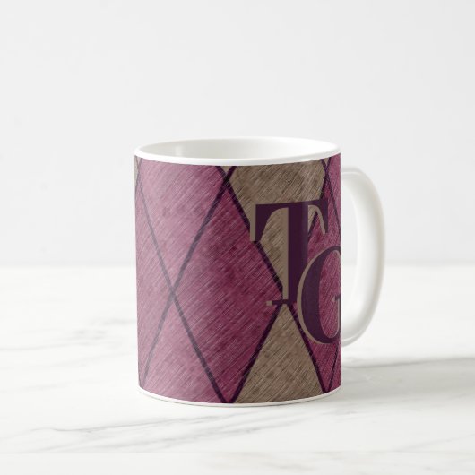 Retro Classic Paars Diamond Argyle Monogram Koffiemok (Voorkant rechts)