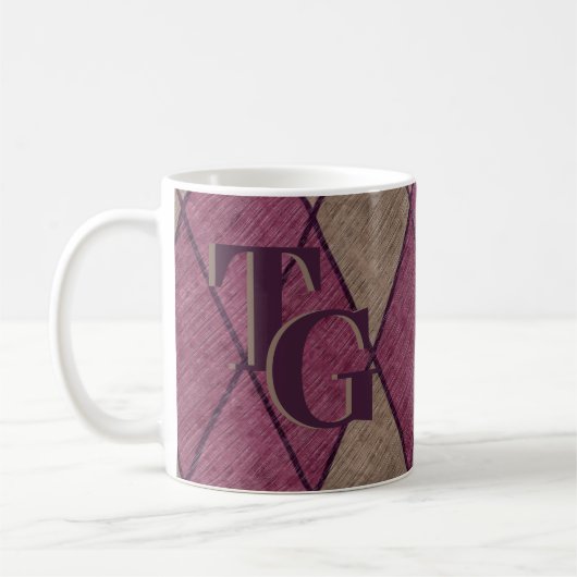 Retro Classic Paars Diamond Argyle Monogram Koffiemok (Links)