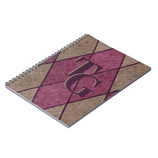 Retro Classic Paars Diamond Argyle Monogram Notitieboek (Linkerzijde)