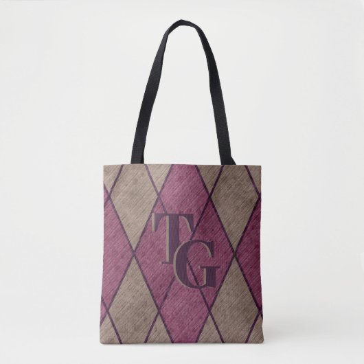 Retro Classic Paars Diamond Argyle Monogram Tote Bag (Voorkant)