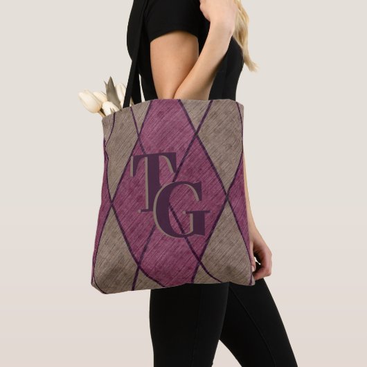 Retro Classic Paars Diamond Argyle Monogram Tote Bag (Dichtbij)