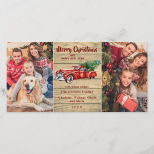 Retro Classic Red Kerstmis Truck Rustic Greeting Feestdagenkaart