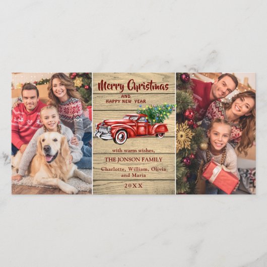 Retro Classic Red Kerstmis Truck Rustic Greeting Feestdagenkaart (Voorkant)