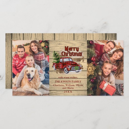 Retro Classic Red Kerstmis Truck Rustic Greeting Feestdagenkaart (Voorkant / Achterkant)