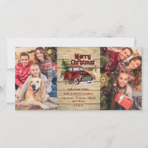 Retro Classic Red Kerstmis Truck Rustic Greeting Feestdagenkaart