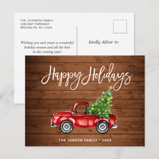 Retro Classic Rustic Kerstmis Ruck Holiday Briefkaart (Voorkant / Achterkant)