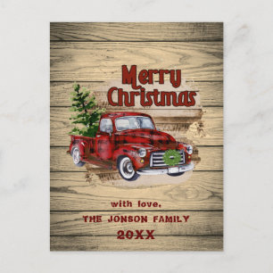 Retro Classic Rustic-kerstrood vrachtwagen Feestdagenkaart