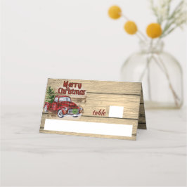 Retro Classic Rustic Merry Kerstred Truck Plaatskaartje