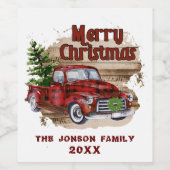 Retro Classic Rustic Merry Kerstred Truck Wijn Etiket (Enkel label)