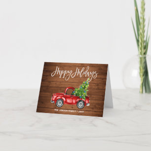 Retro Classic Rustic Red Truck kerstgroet Feestdagen Kaart