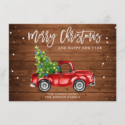 Retro Classic Rustic Red Truck kerstgroet Feestdagenkaart (Voorkant)