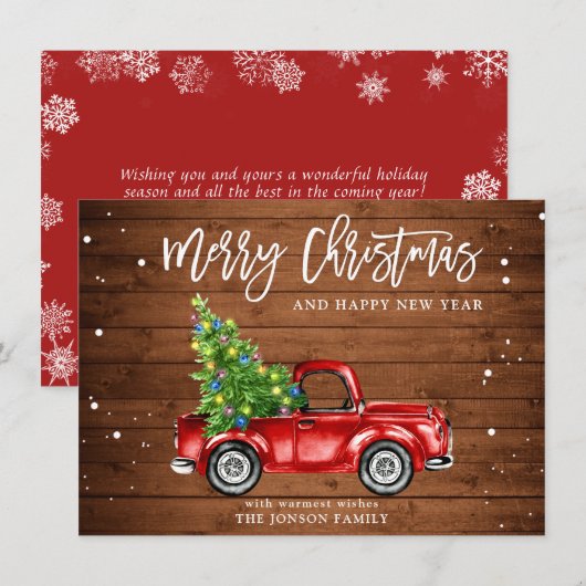 Retro Classic Rustic Red Truck kerstgroet Feestdagenkaart (Voorkant / Achterkant)