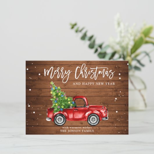 Retro Classic Rustic Red Truck kerstgroet Feestdagenkaart (Staand voorkant)