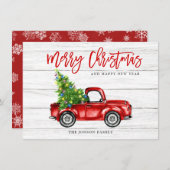 Retro Classic Rustic Red Truck Kerstgroet Feestdagenkaart (Voorkant / Achterkant)