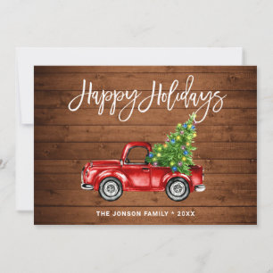 Retro Classic Rustic Red Truck kerstgroet Feestdagenkaart