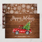 Retro Classic Rustic Red Truck kerstgroet Feestdagenkaart (Voorkant / Achterkant)