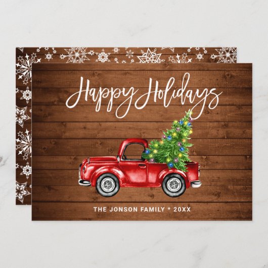 Retro Classic Rustic Red Truck kerstgroet Feestdagenkaart (Voorkant / Achterkant)
