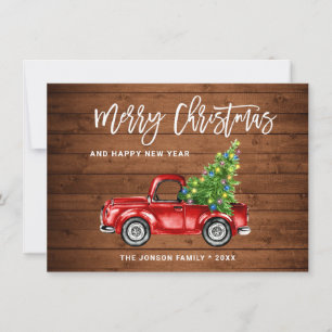 Retro Classic Rustic Red Truck kerstgroet Feestdagenkaart