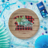 Retro Classic Rustic Wood Merry kerstak Papieren Bordje (Feest)