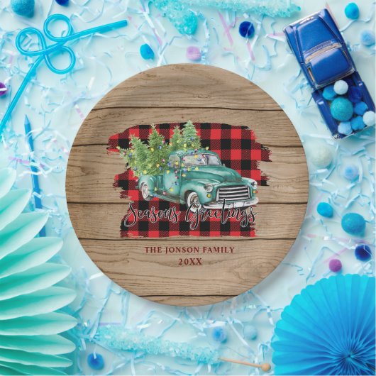 Retro Classic Rustic Wood Merry kerstak Papieren Bordje (Feest)