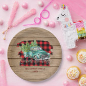 Retro Classic Rustic Wood Merry kerstak Papieren Bordje (Feest)