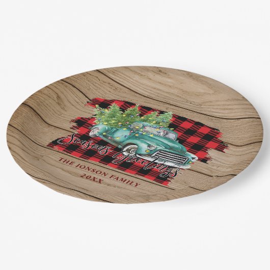 Retro Classic Rustic Wood Merry kerstak Papieren Bordje (Gekanteld)