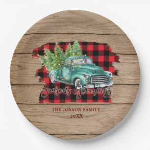 Retro Classic Rustic Wood Merry kerstak Papieren Bordje