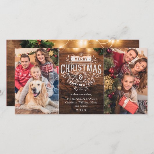 Retro Classic Rustiek Hout Vrolijk Kerstfeest Groe Feestdagenkaart (Voorkant / Achterkant)