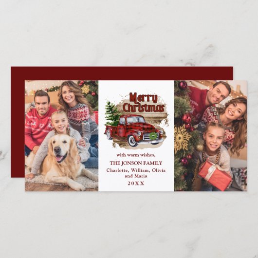 Retro Classic Rustieke Rode Kerstmis Vrachtwagen G Feestdagenkaart (Voorkant / Achterkant)