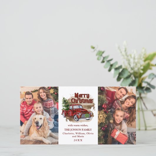 Retro Classic Rustieke Rode Kerstmis Vrachtwagen G Feestdagenkaart (Staand voorkant)