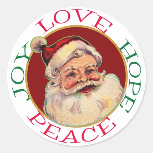 Retro Classic Santa Christmas Hope Vrede Ronde Sticker (Voorkant)