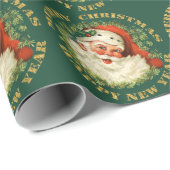 Retro Classic Santa en Wreator Gold Cadeaupapier (Rol Hoek)