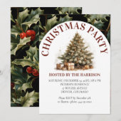 Retro Classic Schattigee Waterverf Gouden Kerstboo Kaart (Voorkant / Achterkant)