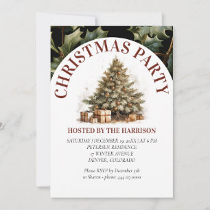 Retro Classic Schattigee Waterverf Gouden Kerstboo Kaart