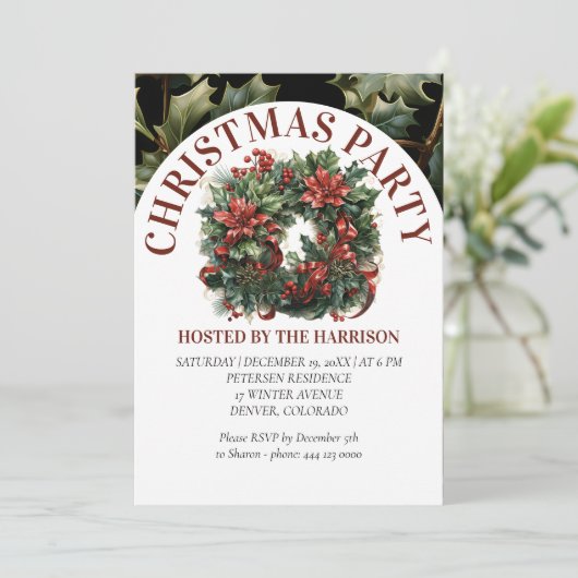 Retro Classic Schattigee Waterverf Kerstkrans Kaart (Staand voorkant)