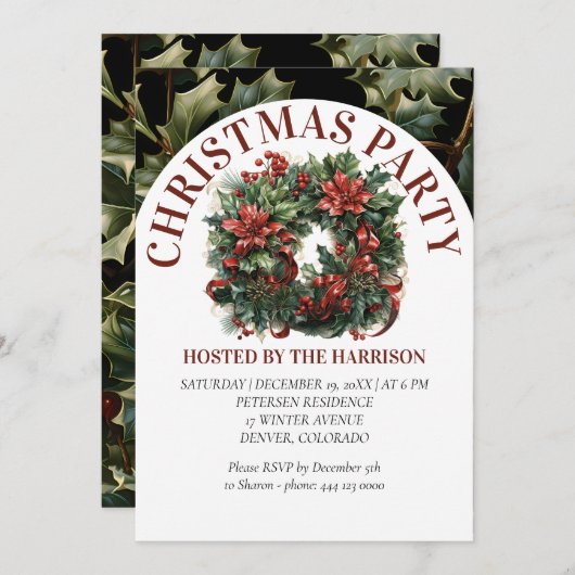 Retro Classic Schattigee Waterverf Kerstkrans Kaart (Voorkant / Achterkant)