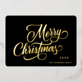 Retro Classic Sparkle Merry Christmas Gold Folie Feestdagenkaart (Voorkant)